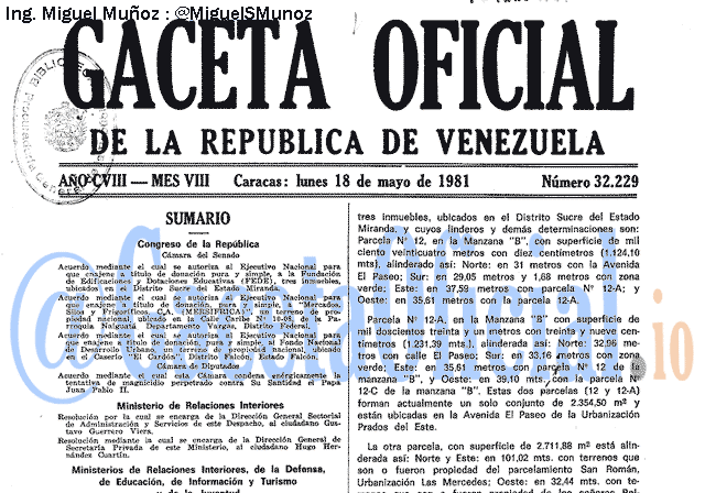 Gaceta Oficial 32229 del 18 Mayo 1981