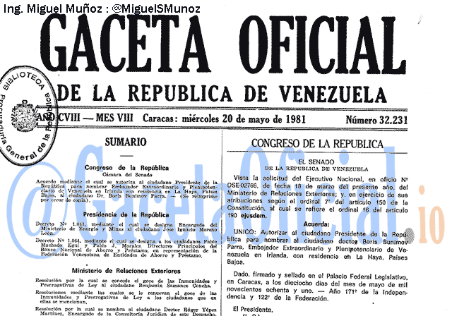 Gaceta Oficial 32231 del 20 Mayo 1981