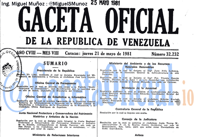 Gaceta Oficial 32232 del 21 Mayo 1981