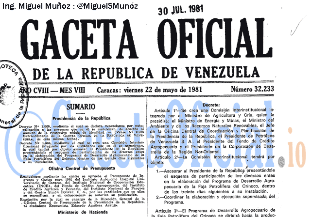 Gaceta Oficial 32233 del 22 Mayo 1981