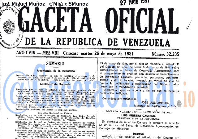 Gaceta Oficial 32235 del 26 Mayo 1981