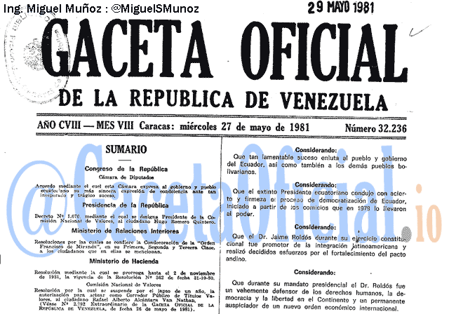 Gaceta Oficial 32236 del 27 Mayo 1981
