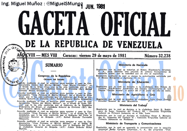 Gaceta Oficial 32238 del 29 Mayo 1981