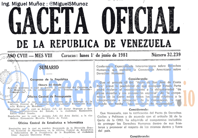 Gaceta Oficial 32239 del 1 Junio 1981