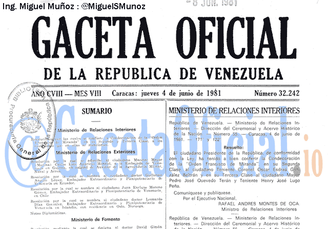 Gaceta Oficial 32242 del 4 Junio 1981