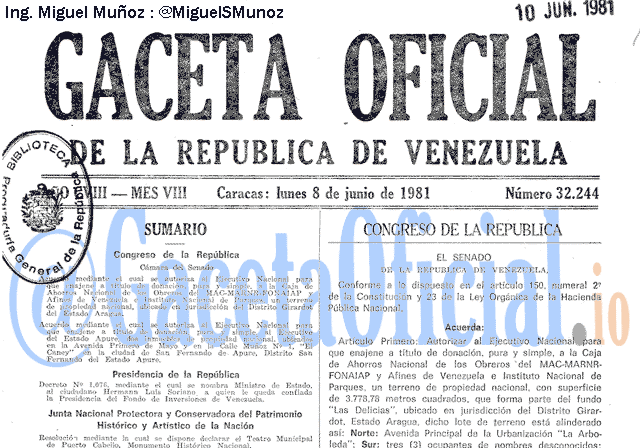 Gaceta Oficial 32244 del 8 Junio 1981