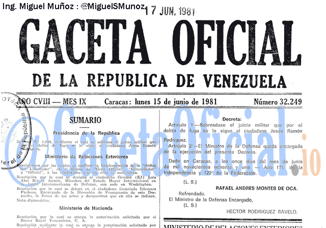Gaceta Oficial 32249 del 15 Junio 1981