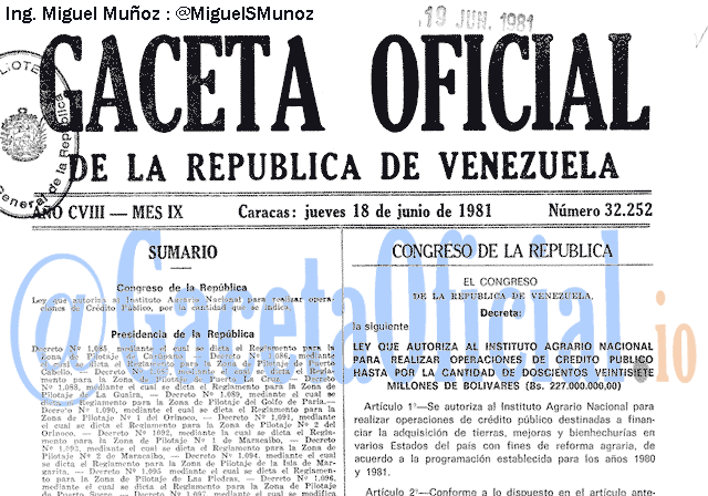 Gaceta Oficial 32252 del 18 Junio 1981