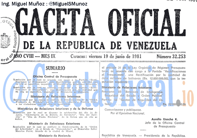 Gaceta Oficial 32253 del 19 Junio 1981