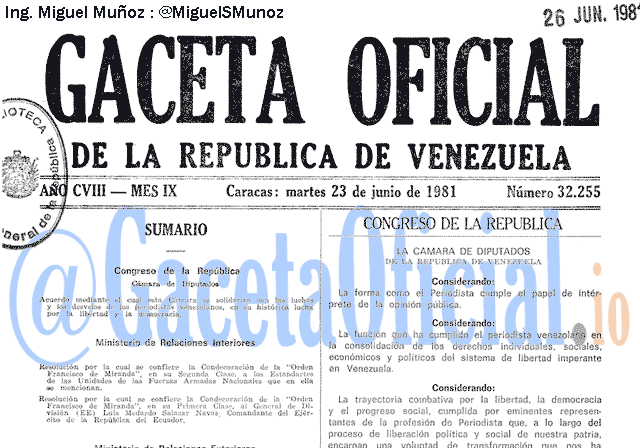 Gaceta Oficial 32255 del 23 Junio 1981