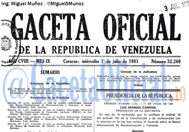 Gaceta Oficial 32260 del 1 Julio 1981