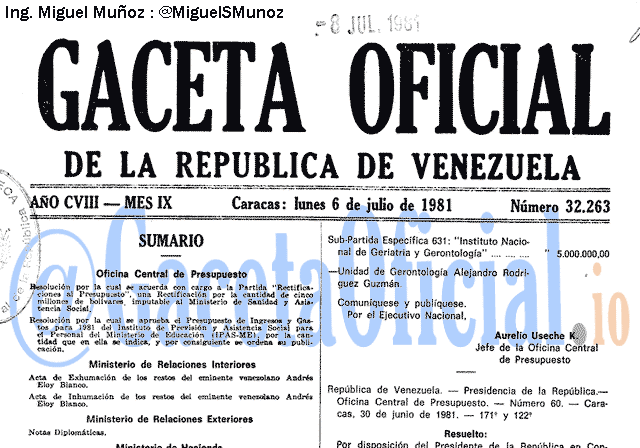 Gaceta Oficial 32263 del 6 Julio 1981