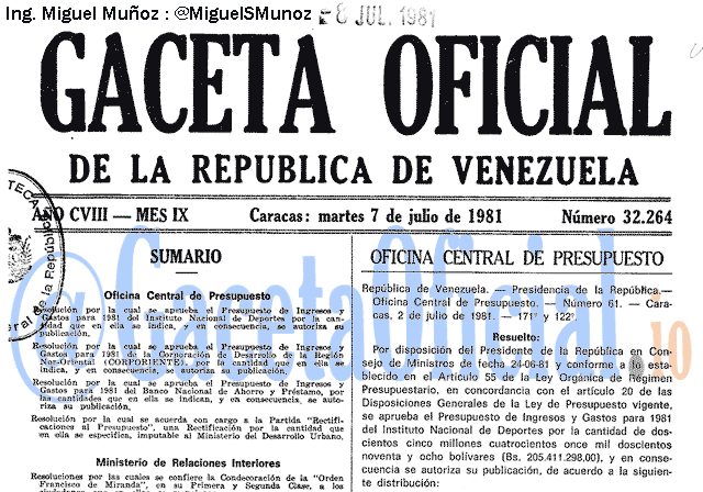 Gaceta Oficial 32264 del 7 Julio 1981