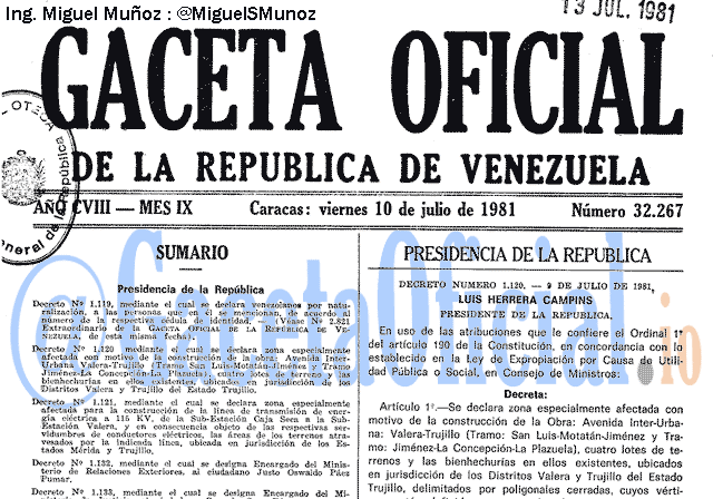 Gaceta Oficial 32267 del 10 Julio 1981