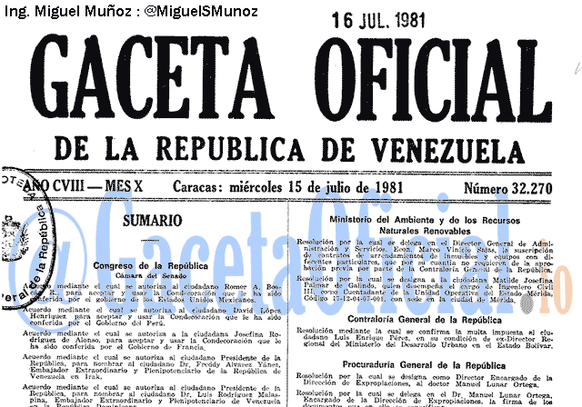 Gaceta Oficial 32270 del 15 Julio 1981