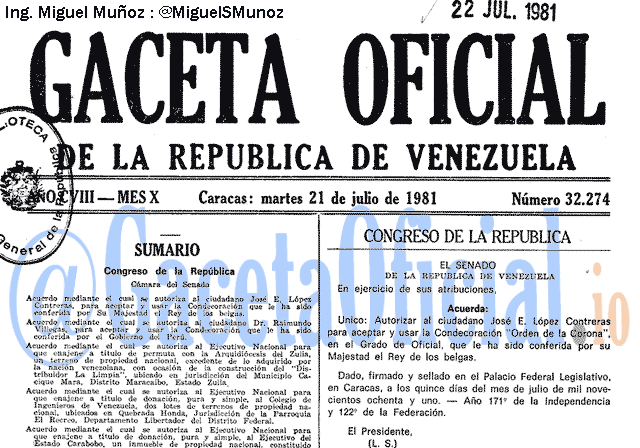 Gaceta Oficial 32274 del 21 Julio 1981