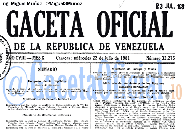 Gaceta Oficial 32275 del 22 Julio 1981