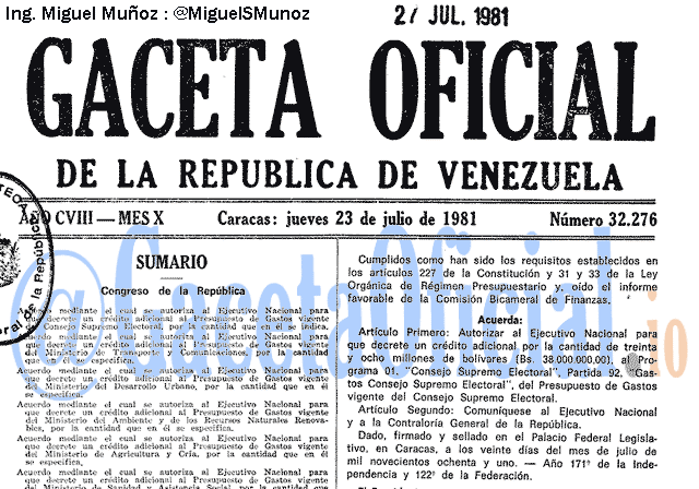 Gaceta Oficial 32276 del 23 Julio 1981