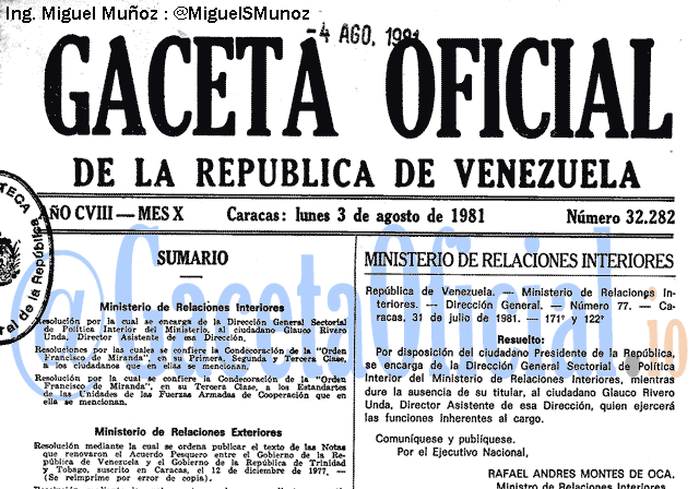 Gaceta Oficial 32282 del 3 Agosto 1981