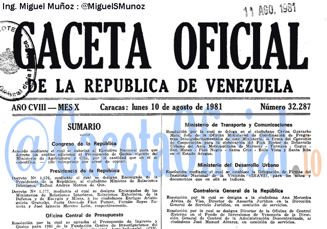Gaceta Oficial 32287 del 10 Agosto 1981