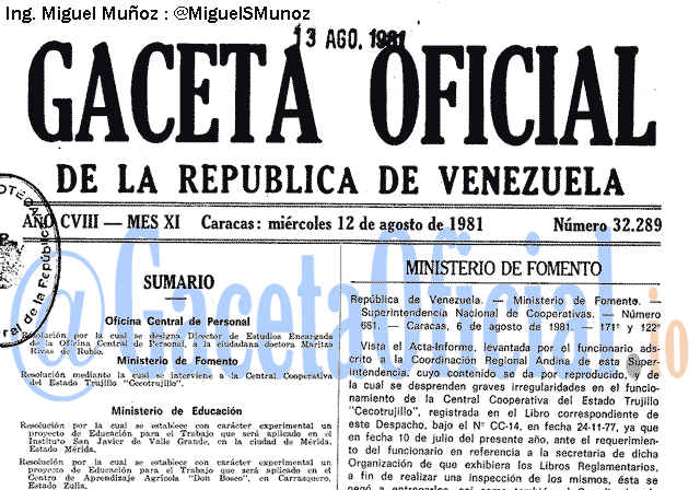 Gaceta Oficial 32289 del 12 Agosto 1981