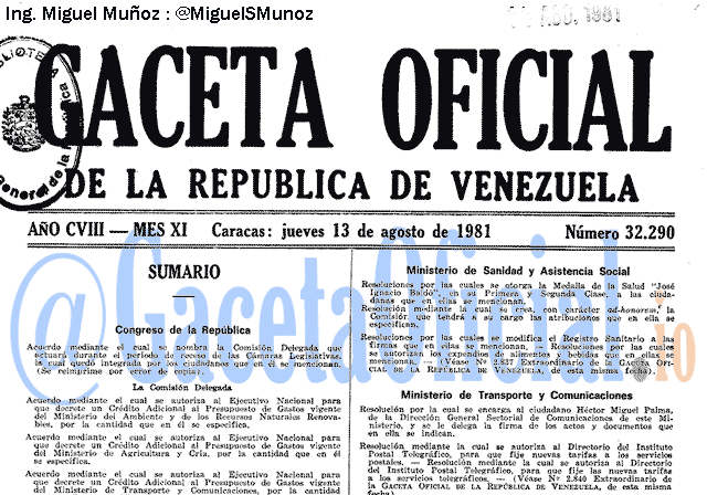 Gaceta Oficial 32290 del 13 Agosto 1981