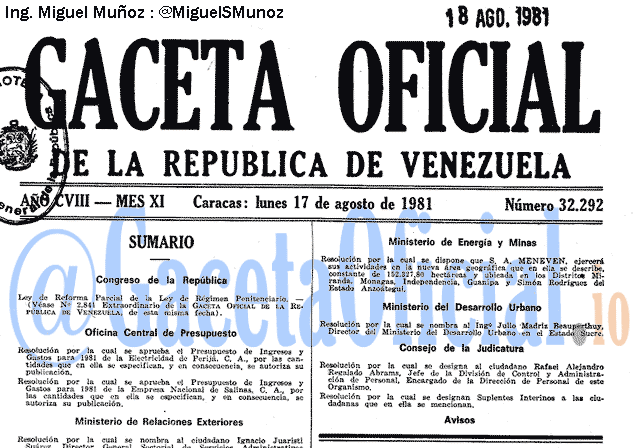 Gaceta Oficial 32292 del 17 Agosto 1981