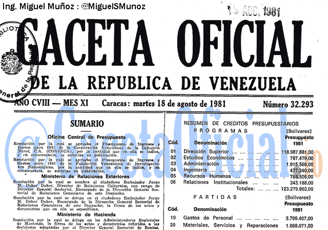 Gaceta Oficial 32293 del 18 Agosto 1981