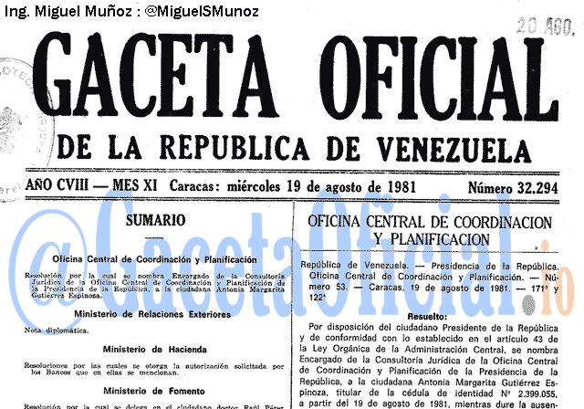 Gaceta Oficial 32294 del 19 Agosto 1981