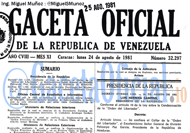 Gaceta Oficial 32297 del 24 Agosto 1981