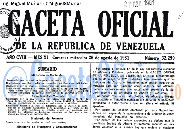 Gaceta Oficial 32299 del 26 Agosto 1981