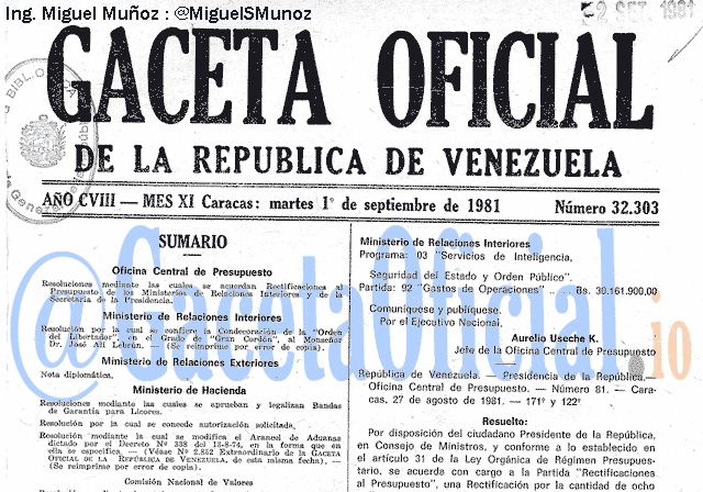 Gaceta Oficial 32303 del 1 Septiembre 1981