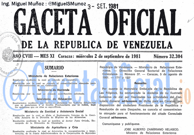 Gaceta Oficial 32304 del 2 Septiembre 1981
