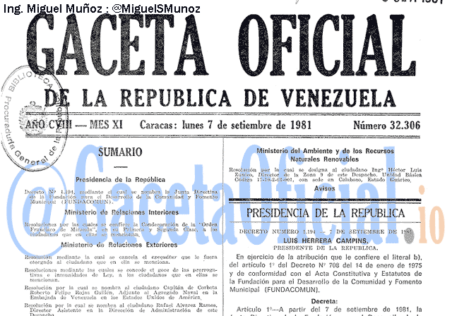 Gaceta Oficial 32306 del 7 Septiembre 1981