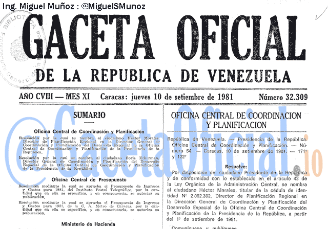 Gaceta Oficial 32309 del 10 Septiembre 1981