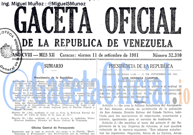 Gaceta Oficial 32310 del 11 Septiembre 1981