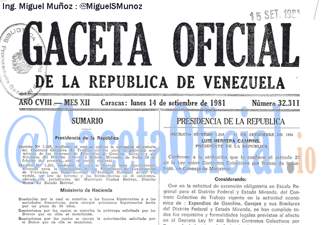 Gaceta Oficial 32311 del 14 Septiembre 1981
