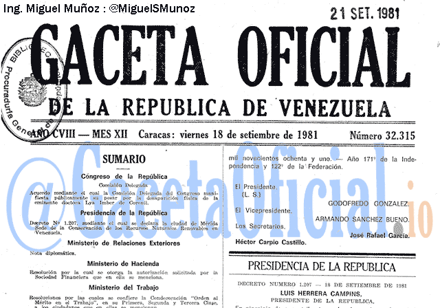 Gaceta Oficial 32315 del 18 Septiembre 1981