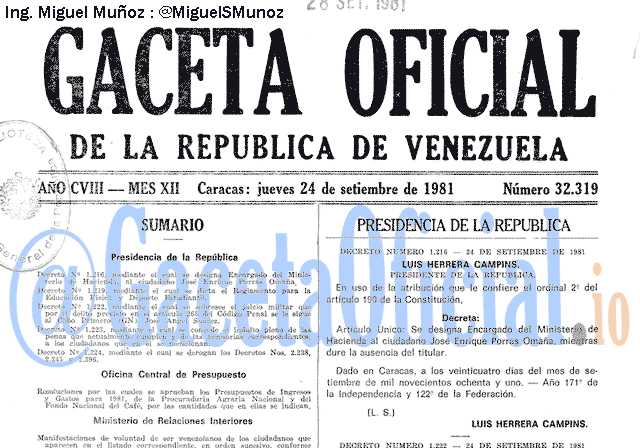 Gaceta Oficial 32319 del 24 Septiembre 1981