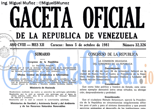 Gaceta Oficial 32326 del 5 Octubre 1981