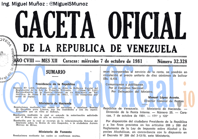 Gaceta Oficial 32328 del 7 Octubre 1981