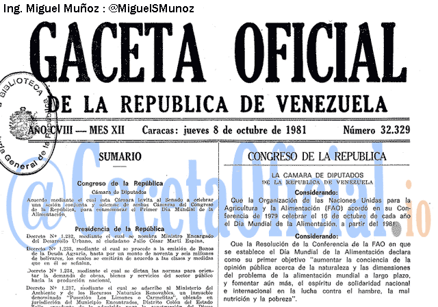Gaceta Oficial 32329 del 8 Octubre 1981