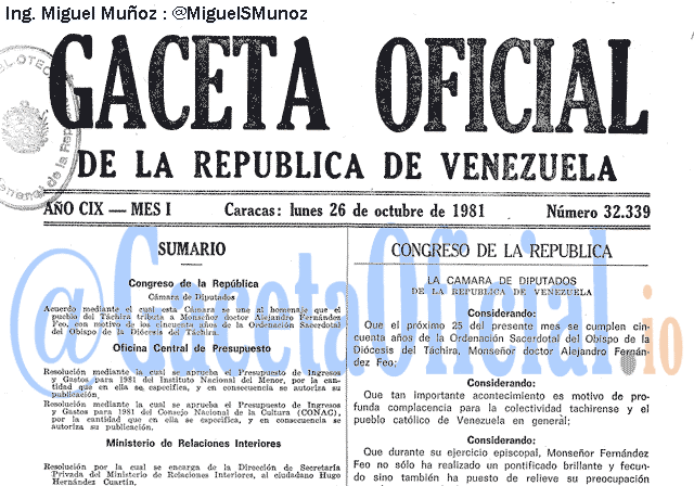 Gaceta Oficial 32339 del 26 Octubre 1981