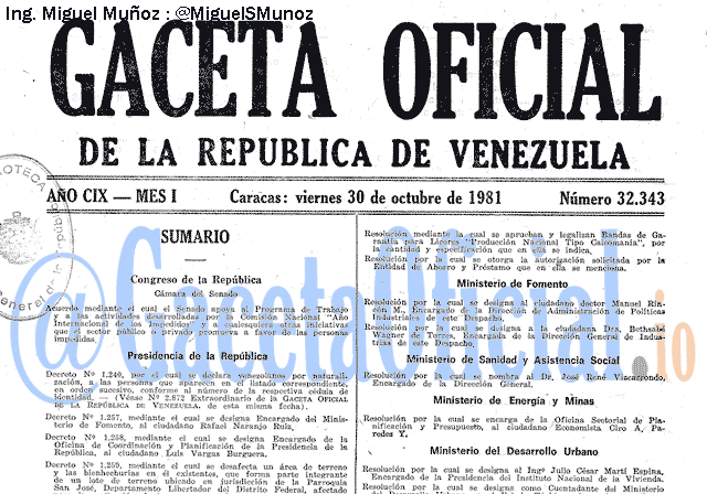 Gaceta Oficial 32343 del 30 Octubre 1981