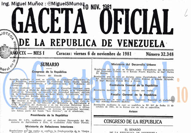 Gaceta Oficial 32348 del 6 Noviembre 1981