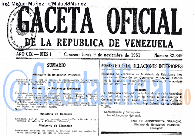 Gaceta Oficial 32349 del 9 Noviembre 1981
