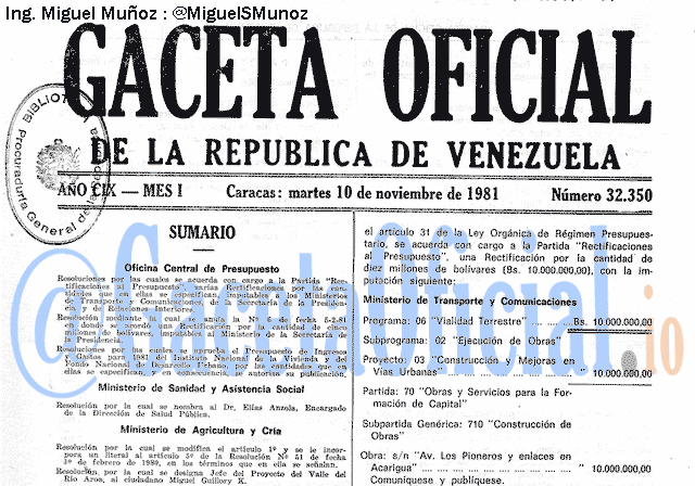 Gaceta Oficial 32350 del 10 Noviembre 1981