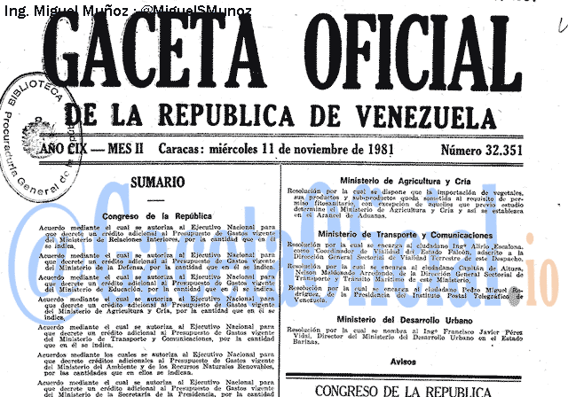 Gaceta Oficial 32351 del 11 Noviembre 1981