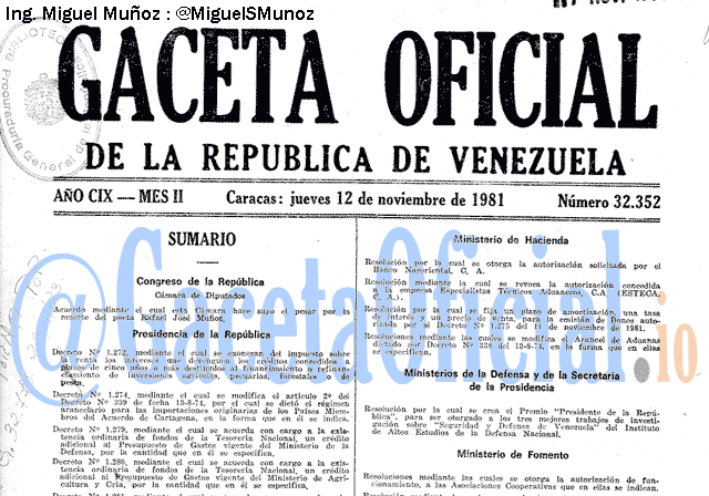 Gaceta Oficial 32352 del 12 Noviembre 1981