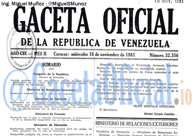 Gaceta Oficial 32356 del 18 Noviembre 1981